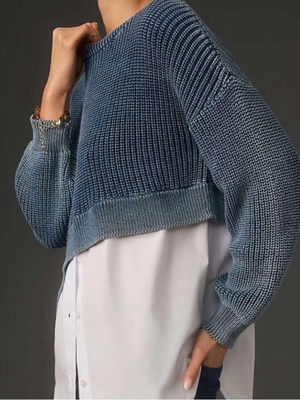Pilcro Cropped Knit Sweater - Blue | XS